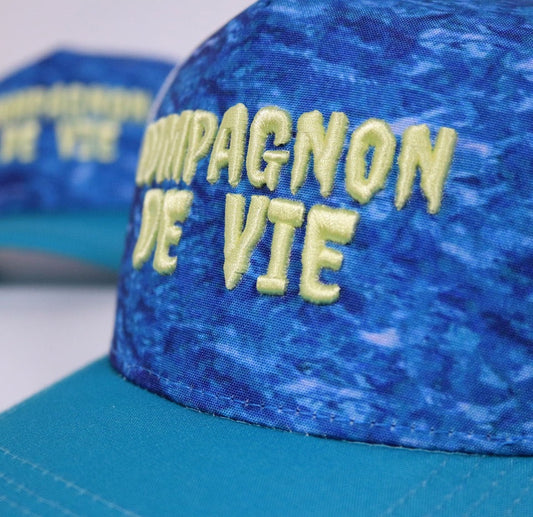 Introducing the Compagnon De Vie Blue Trucker Cap | Premium Embroidered Snapback Hat | London Streetwear