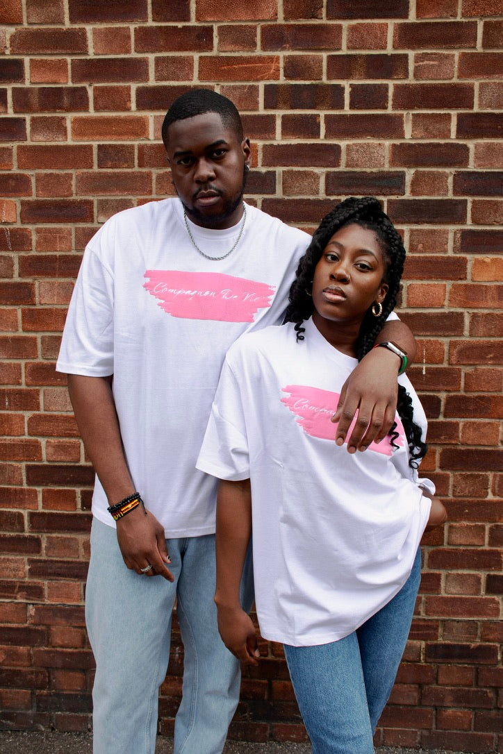 White COMPAGNON DE VIE T-shirt couple London streetwear premium cotton brushstroke